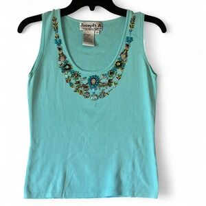 Joseph A. Women's Aqua Beaded Tank Top Small Viscose Nylon